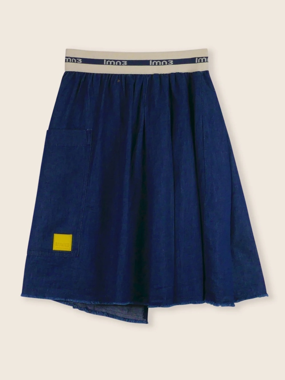LMN3 Girls Skirt Size 14 Blue Chambray Faux Wrap Elastic Waist Pull On Raw Hem